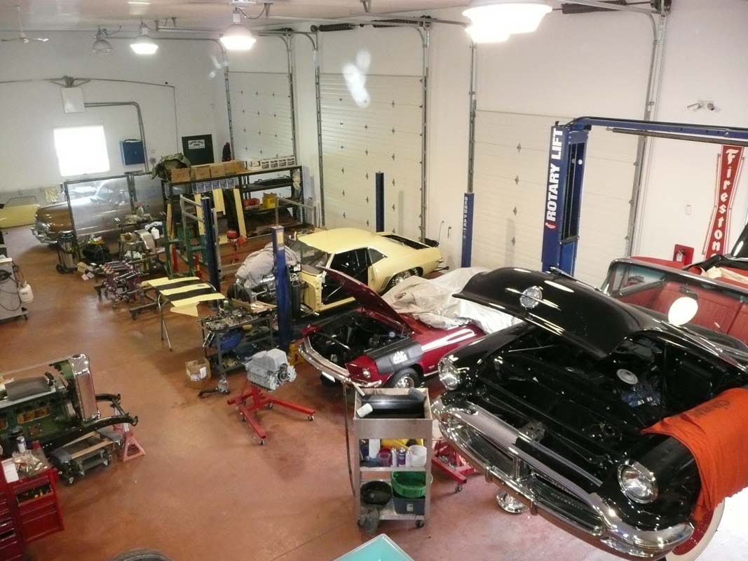 classic cars and hot rods in the shop